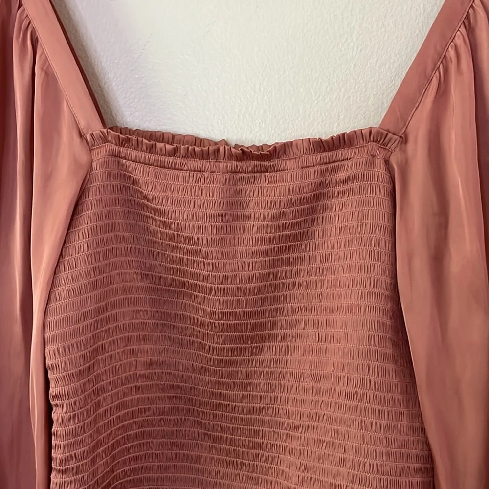 J. Crew Squareneck Smocked Featherweight Satin Cropped‎ Top in Pink size medium